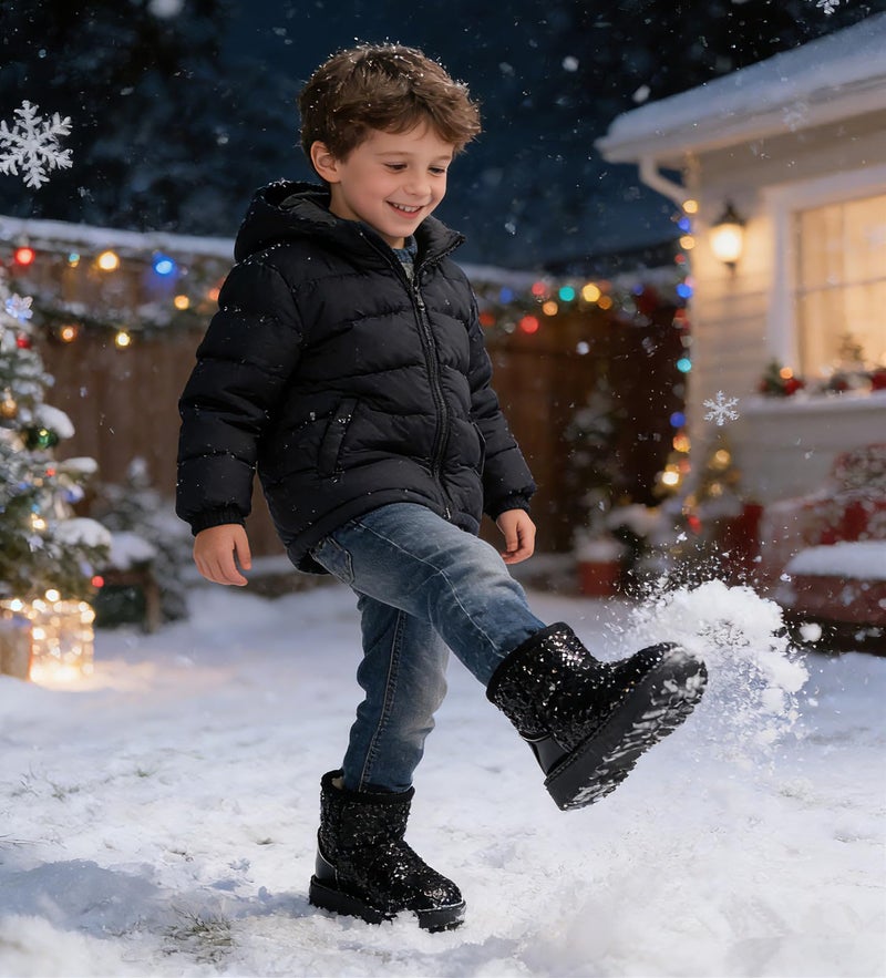 DADAWEN Boy's Girl's Warm Winter Sequin Waterpoof Outdoor Snow Boots Black US Size 9 M Toddler - Image 3